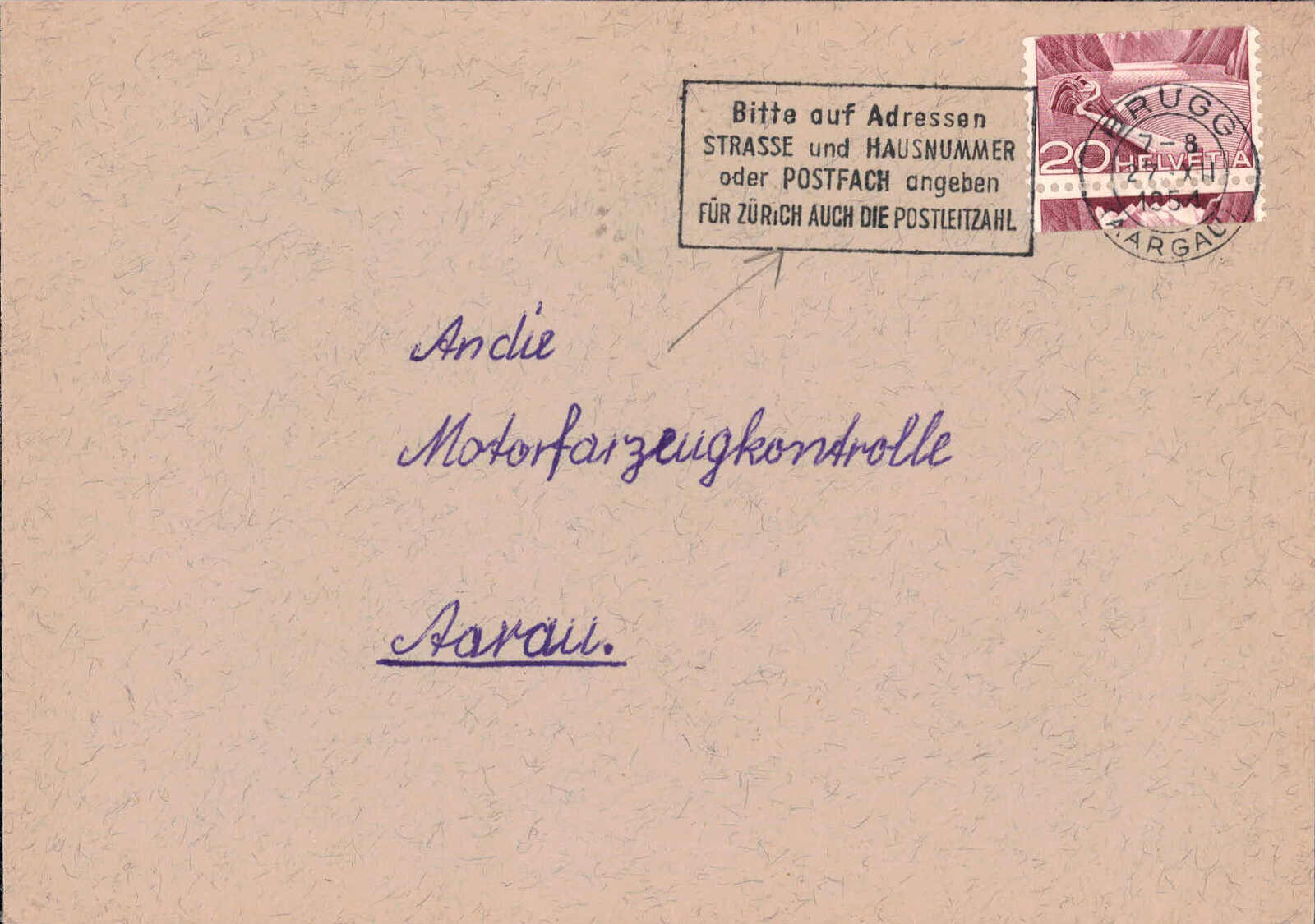 1951, "...Für Zürich auch die Postleitzahl...", seltener ...