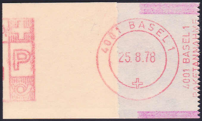 1978, Paketmarke/SFS, Gerät in Basel (SBK Nr. 1) auf chamois Papier, ...