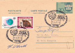 1972, FL-Antwort-PK mit Mischfrankatur UNO-Genf, Aufgabe in ...
