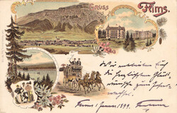 FLIMS, 4 versch. Ansichten, dabei s/w Generalansicht, bunte Litho, ...