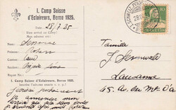 1925, 1. Pfadfinder-Lager Schweiz, Karte "AK Bern" mit rücks. ...