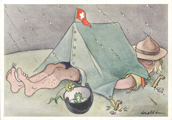 um 1970, "Pfadfinder", bunte Jux-Karte, ungebraucht.