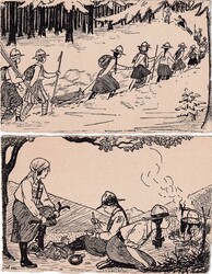 1937, 2 "Pfadfinderferien" Künstlerkarten auf Büttenpapier gedruckt ...