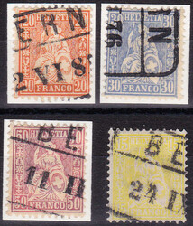 um 1875/80, "Bern", Kastenstempel, 4x Vollstempel auf losen Werten (u ...