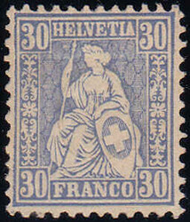 1863, 30Rp. ultramarin, farbfrisch, ungebraucht ohne Gummi, ...