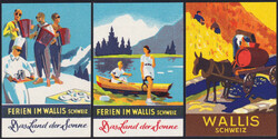 um 1930, "Wallis" - Ferien im Wallis, drei motivstarke, ungezähnte ...