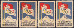 1928, "Winterolympiade St. Moritz", 4 gleiche Vignetten in versch. ...