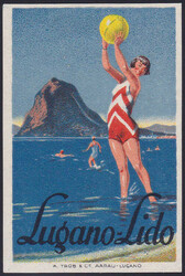 um 1930, "Lugano - Lido", sehr attraktive wie motivstarke Vignette ...
