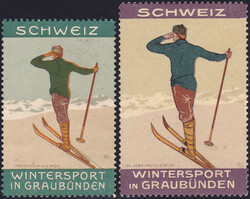 um 1920/30, "Graubünden - Wintersport", die beiden Vignetten aus ...