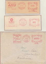 1943/61, 3x aus der Hasler-Frankiermaschine, Briefteile/Brief mit ...