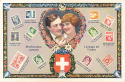 1915/70, "Briefmarken-Sprache", 3 versch. bunte Karten mit attr. ...