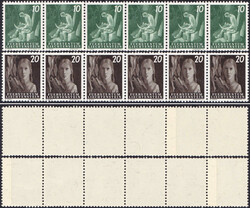 1951, 10 + 20Rp. Dengler und Mädchen, je waagr. 6er-Streifen mit ...