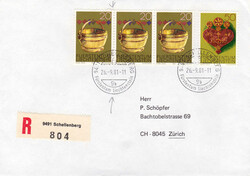 1981, 1.10Fr.-Chargé-Frankatur, u.a. mit waagr. 3er-Streifen aus der ...