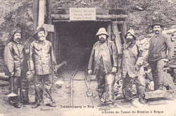 1909, "Brig - Simplon - Tunneleingang", stark belebte Arbeiter-Szene, ...
