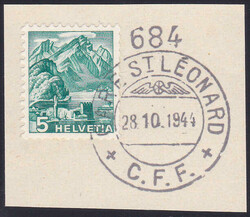 1944, "Gare St. Léonard 28.10.1944 C.F.F.", auf Briefstück mit 5Rp. ...