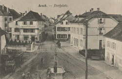 ca. 1910, "Aesch - Dorfplatz", s/w Lichtdruckkarte mit belebter Szene ...