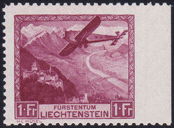 1930, 1Fr. Flugzeug, rechts ungezähnt, tadellos.