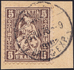 1862, 5Rp. braun, "Doppelprägung" des ganzen Markenbildes, davon ...