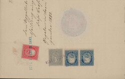 1883, 5.90Fr.-Fiskalmarken-Frankatur Kt. Bern auf off. Amtsdokument, ...