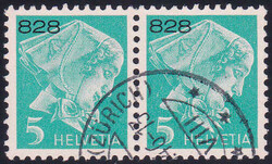 1943, 5Rp. blaugrün, glattes Kreidepapier mit Nummer, waagr. Paar, ...