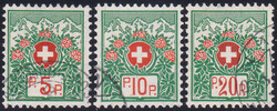 1927, 5, 10, 20Rp. ohne Kontroll-Nr., sehr saubere Rundstempel.