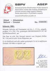 1882, 15Rp. gelb, waagr. Paar mit sehr kräftiger Farbe auf Briefteil ...