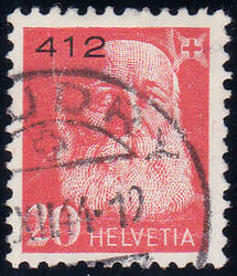 1944, 20Rp. rot (H. Dunant) mit Kontroll-Nr. "412", auf dem glatten ...