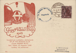 1948, Ballonpost "Coupe Andries Blitz", Start in Holland, Abwurf in ...