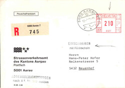 1981, 2.10Fr. R-"Rückschein"-Frankatur mit Direktaufdruck des ...