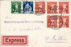 1919, 45Rp.-Express-Frankatur mit sehr attraktiver Buntfrankatur auf ...