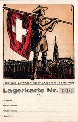 1925, 1. Schweiz. Pfadfinderlager in Bern, die seltene Lagerkarte Nr. ...
