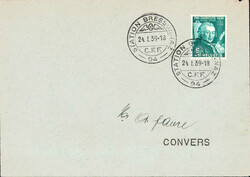 1939, "Station Bressonaz 24.I.39 C.F.F." auf Brief nach Convers ...