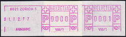 1977, Paketmarke/SFS, Zürich 1 Gerät VIII/1, mit Uhrzeit/Einfassung ...