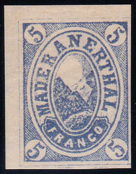 1872, 5Rp. Maderaner Tal, hellblau, linkes Bogeneckrandstück, in ...