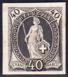 1881, 40Rp. schwarz, Druckprobe auf dickem und weissen Karton. ...