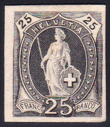 1881, 25Rp. schwarz, Druckprobe auf dickem und weissen Karton ...