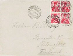 1913, 40Rp.-Viererblockfrankatur von Genève (29.IV.13) nach ...