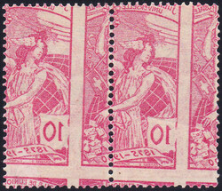 1900, 10Rp. anilinrosa, waagr. Paar mit massiv verschobenem und daher ...