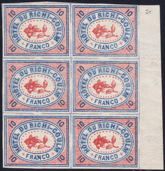 1878, Rigi-Kulm, Postamt Rigi-Kulm, 6er-Block mit Bogenrand rechts ...