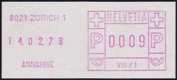 1978, Paketmarke/SFS Zürich 1 VIII/1, ohne Einfassung und Uhrzeit, ...