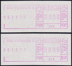 1977, 2x Paketmarke/SFS Fribourg 1 / II, mit Einfassung und Uhrzeit, ...
