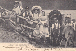 1903/04, "Eine Bergpartie", Menschengruppe mit Transportesel in den ...