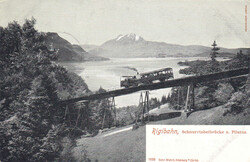 1903, "Rigibahn" ab Vitznau auf der Schnurtobelbrücke mit Sicht auf ...