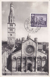 1947, 40Rp. Duomo Modena, exakt passend auf s/w Maximum-Fotokarte mit ...