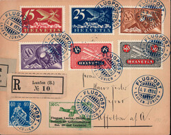1924, Flugtag Laufen, R-Brief mit allen 6 verfügbaren Flugmarken, ...