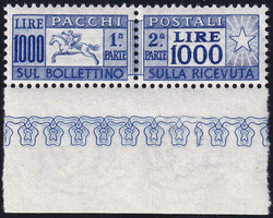 1954, 1000L. blau, Reiter und Wertziffer, postfrisches Stück mit ...