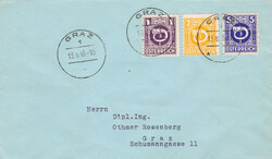 1945, sauberer Brief von Graz mit den 3 Serienhöchstwerten für die ...