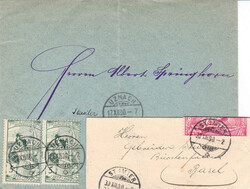 1900, Lot von 4 Briefen und 3 Postkarten mit UPU-Frankaturen ...