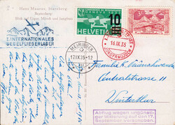 1935, Segelluftpost Jungfraujoch, bis Meiringen, Karte mit No. 142 ...