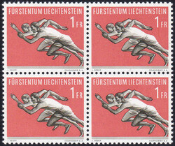 1956, Sportserie III, kompl. Serie im Viererblock, postfrisch. 10Rp. ...
